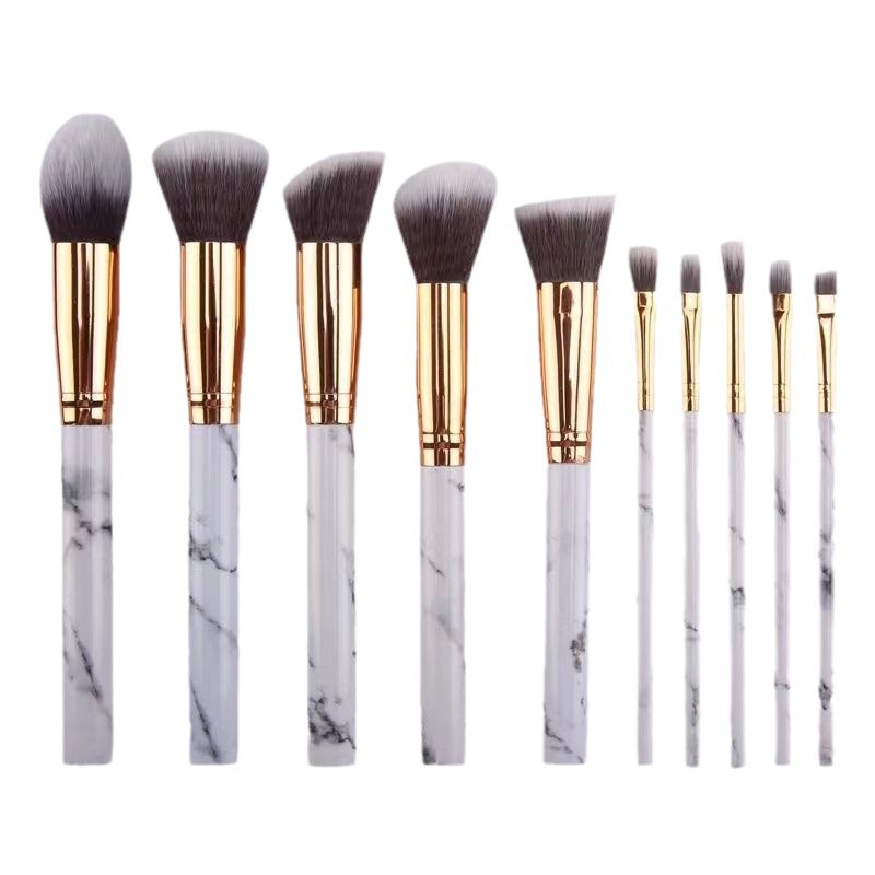 Juego de 10 brochas de maquillaje con diseño de mármol, incluye 5 brochas grandes y 5 pequeñas para rubor, polvos y sombras de ojos, juego completo de herramientas de belleza al por mayor.