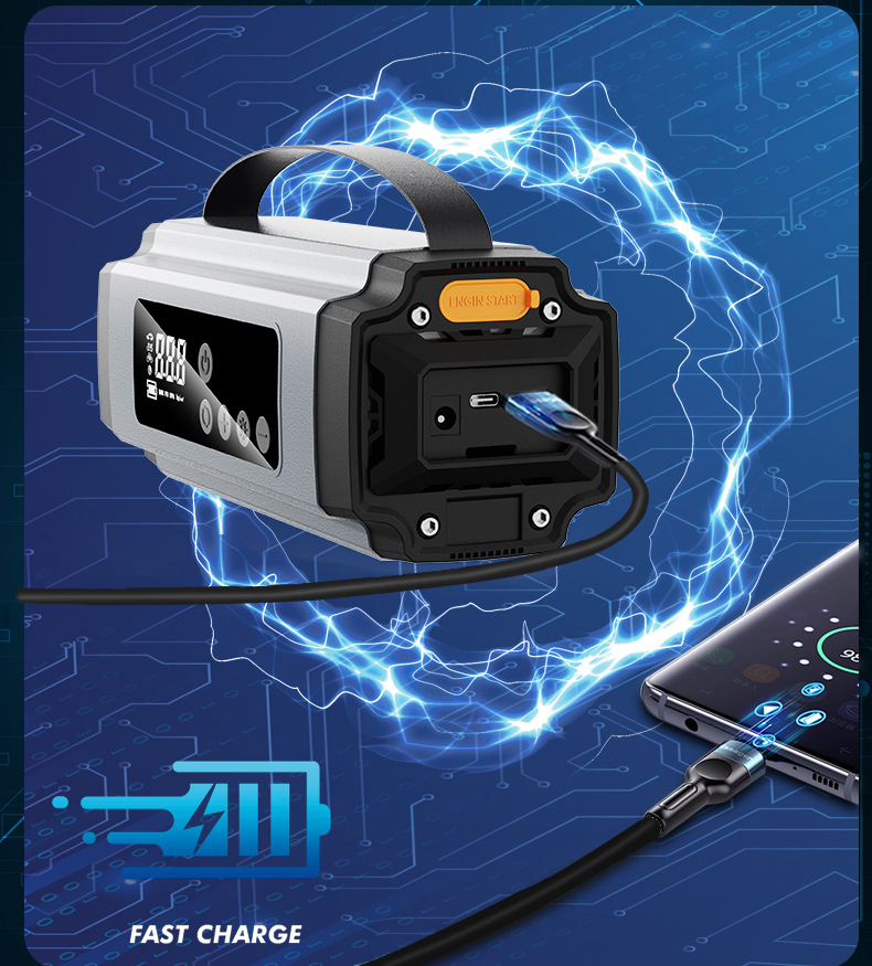 Car-Mounted Inflatable Air Pump and Power Bank for Emergency Use, Multifunctional Battery Booster for Train Trips, Outdoor Emergency Power Bank