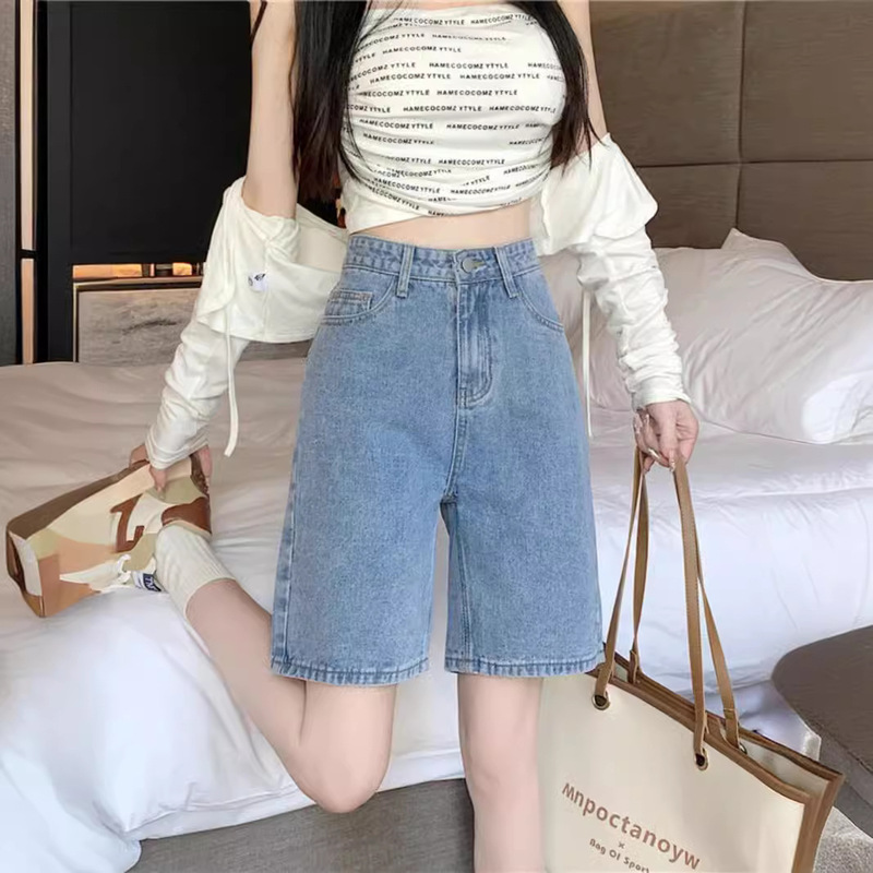 Light Color Straight Five-point Jeans Women's Summer High Waist Slimming plus size chubby girl Hip Covering Wide Leg Short Trendy Ins Light Color Straight Five-point Jeans Women's Summer High Waist Slimming plus size chubby girl Hip Covering Wide Leg Short Trendy Ins