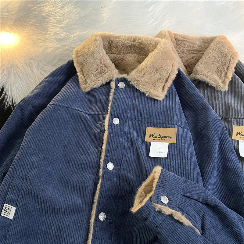 Abrigo acolchado de algodón de pana para hombre Otoño e Invierno estilo japonés Harajuku ins moda casual hip hop lana de cordero Abrigo acolchado de algodón