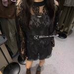 DUODUO蕾丝刺绣镂空圆领长袖小衫上衣女休闲风宽松百搭T恤打底衫