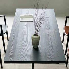 白蜡木实木原木大板碳化榆木桌面茶几黑色工作台松木悬浮餐桌