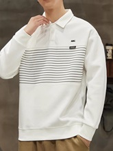 重磅翻领卫衣男士春季新款潮牌长袖polo衫春秋宽松休闲打底t恤衫