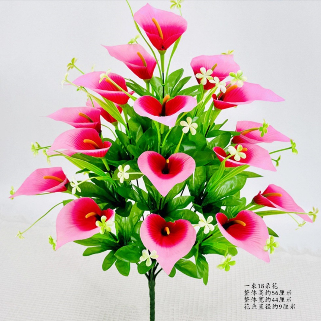18 heads of matte cloth calla lily red heart powder
