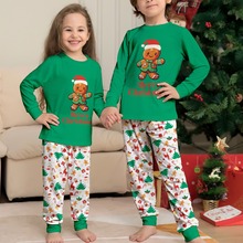 亚马逊新款圣诞卡通姜饼人字母可爱童趣印花外贸圣诞亲子套装睡衣
