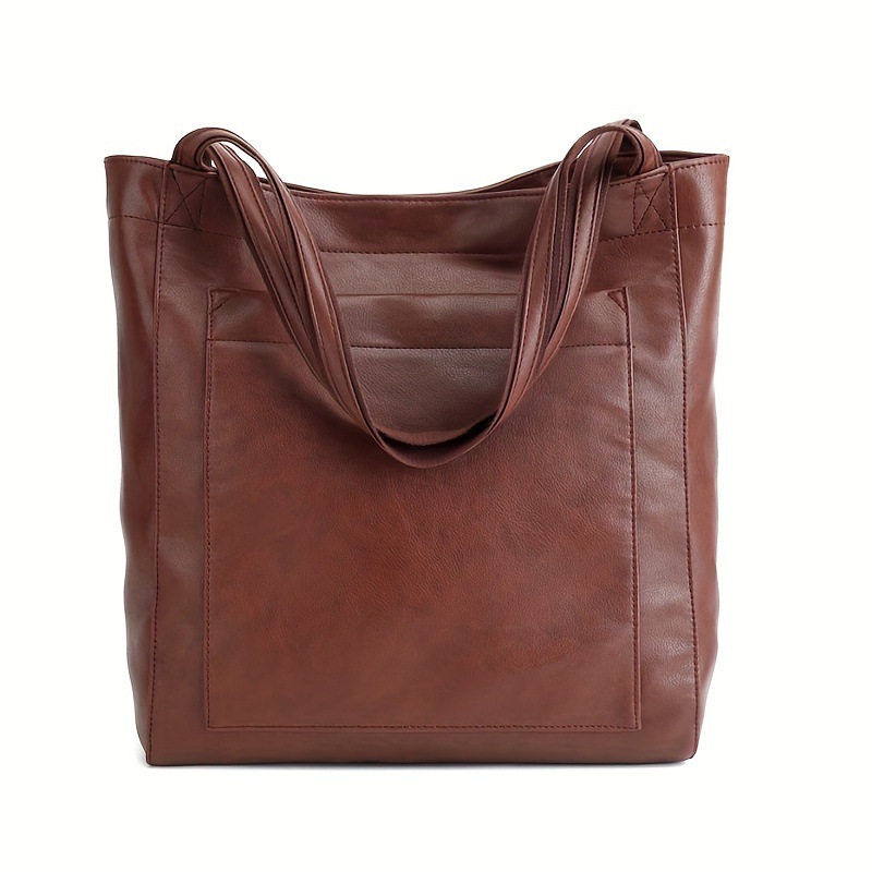 TEMU Vintage Oiled Leather Large Capacity Handbag Shoulder Bag Women's Leather Tote Bag - Thumbnail 5