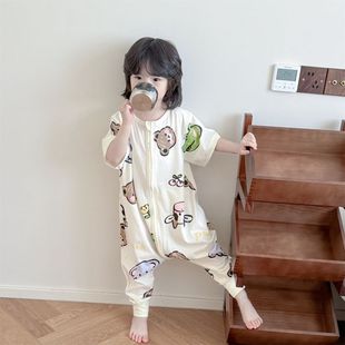 Baby's Leg Sleeping Bag Summer Children's Pure Cotton Short-sleeved Kick-proof Sleeping Clothes Boys and Girls Thin Summer Air-conditioned Room