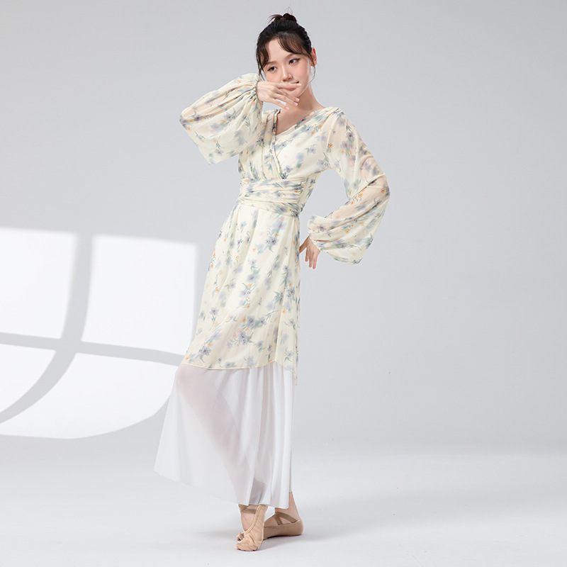 古典舞练功服女新款网纱连衣裙前开叉系带中国风舞蹈日常演出服装|undefined