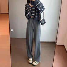 美雅碧桑蚕丝山羊绒柔滑垂顺立体浮雕缝绣工艺直筒阔腿裤女冬新25