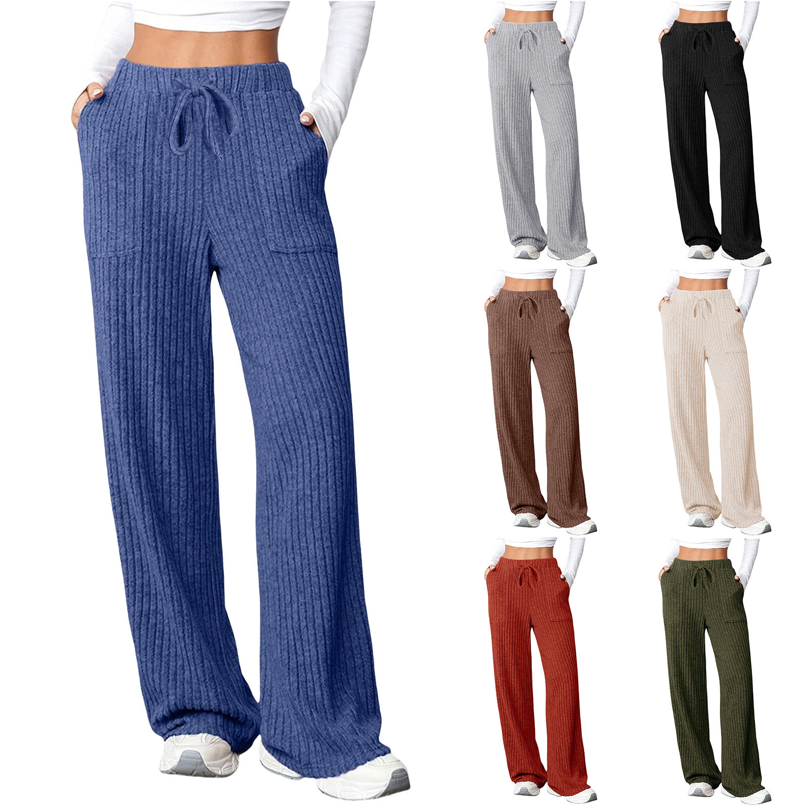 2025 Autumn and Winter Cross-Border Women's Clothing European and American Amazon Wish New Export Pure Color Pit Strip Flap Pocket Pants Casual Pants for Women