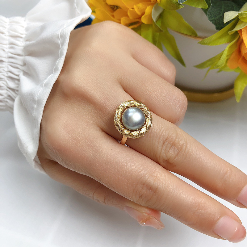 Retro Round Copper Plating Inlay Freshwater Pearl Rings display picture 5