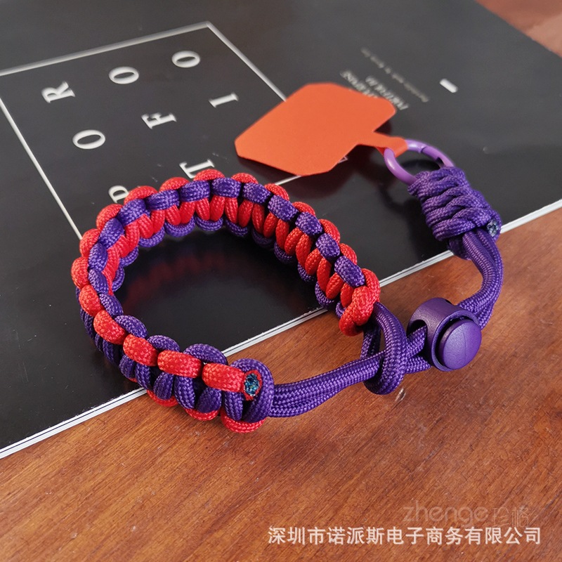 짧은 [다크 퍼플] 조절 가능한 브레이드 랜야드 + 오렌지 클립