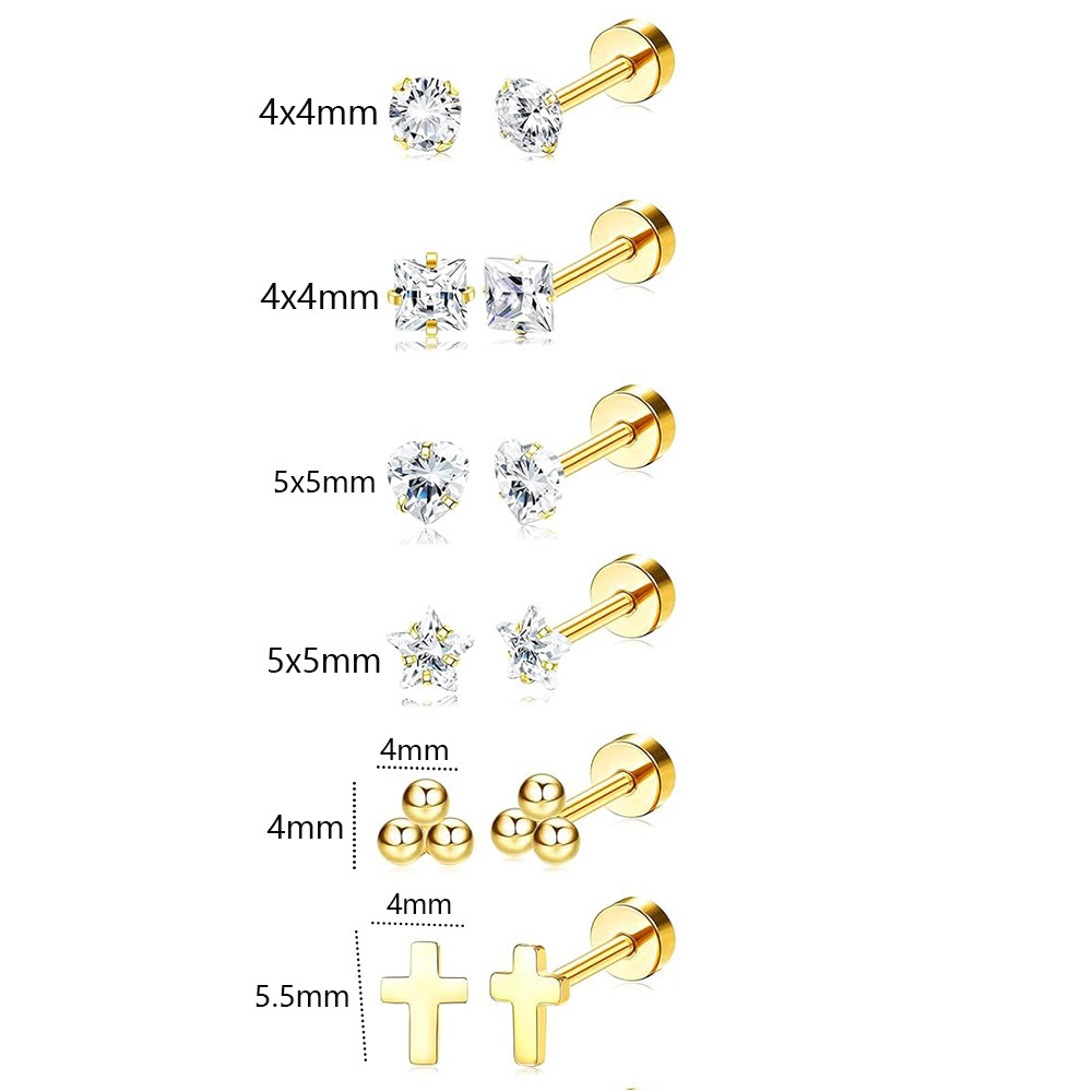 Simple Star Stainless Steel Ear Piercing Jewelry Set - 10-12 Pairs Cartilage Earrings, Twist Ball Earrings for Sleeping detail image 15