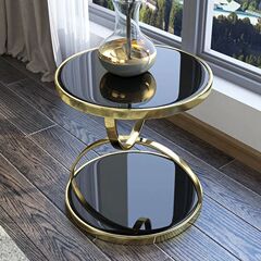 シンプルな強化ガラスライト高級ソファラウンドコーナーテーブル電話テーブルステンレス鋼の小さなコーヒーテーブルポストモダンサイドテーブル