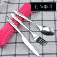 TEMU代发不锈钢西餐牛排刀叉勺布袋便携西餐餐具套装三件套亚马逊