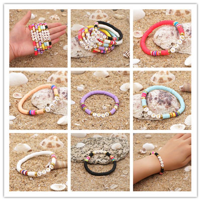 Bohemian Love Letter Color Soft Ceramic Bead Bracelet Men And Women Jewelry display picture 1