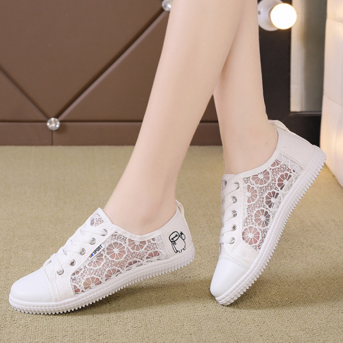 Lace-embroidered summer mesh surface shoes for women 2025 white women's breathable flat cloth shoes white shoes A05
