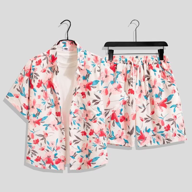 2025 Ice Silk Suit Men's Quick-Drying Summer Short-Sleeved Shirt Loose Color Beach Shorts Couple Matching Two-Piece Set 2025 Ice Silk Suit Men's Quick-Drying Summer Short-Sleeved Shirt Loose Color Beach Shorts Couple Matching Two-Piece Set