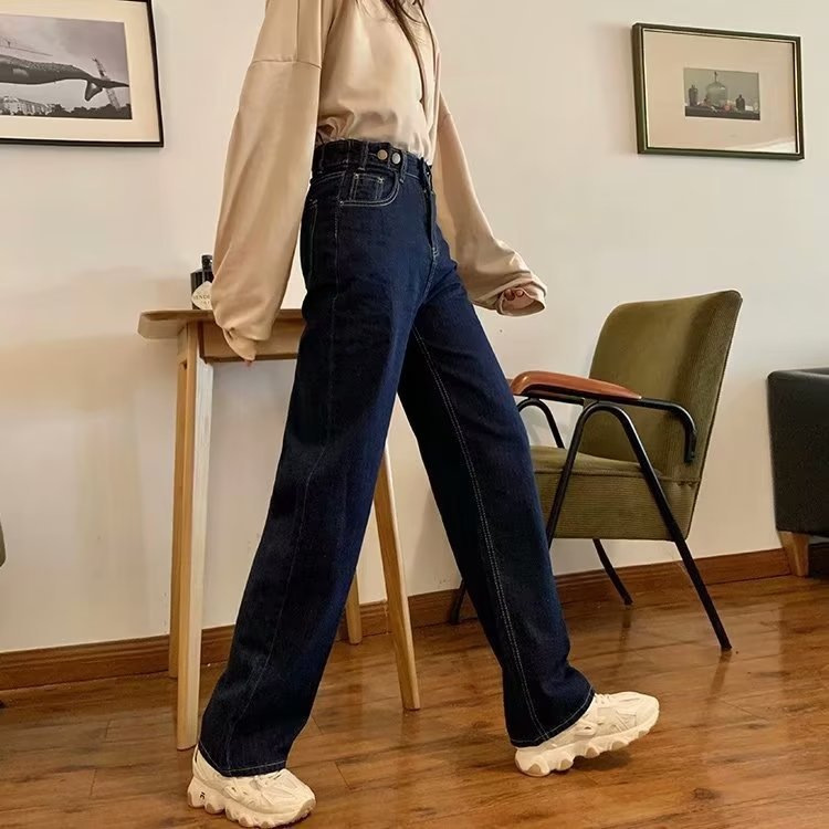 2025 New Design Petite Wide-Leg Jeans for Women, Straight Loose High-Waisted Fashion Floor-Length Pants