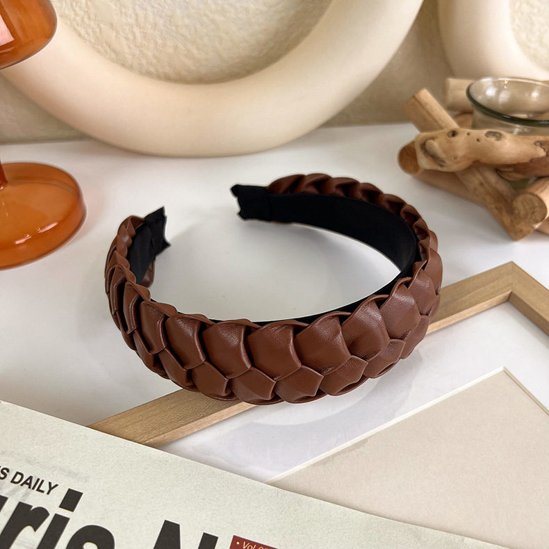 Leather Twist Woven Headband Korean Simple Retro Style Headband display picture 8