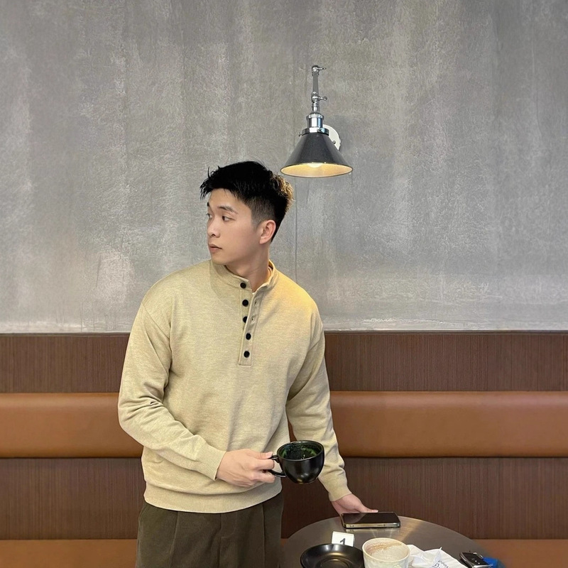 2025 Autumn Modal Fiber Rolled Neckline Design Henry Collar Ins Style Casual Knitted Sweater