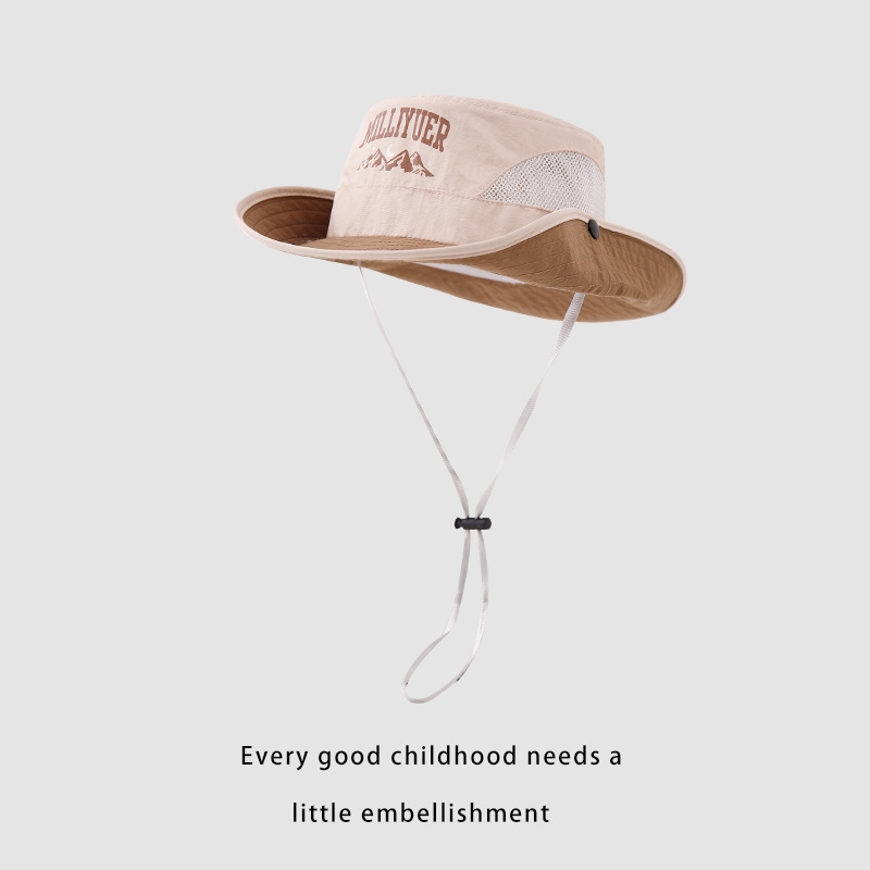 Sombrero de pescador para niños y niñas, sombrero de montaña de verano de alto albor, sombrero de montaña de protección solar, amplio, ventilado, cinturón de cabeza, sombrero solar