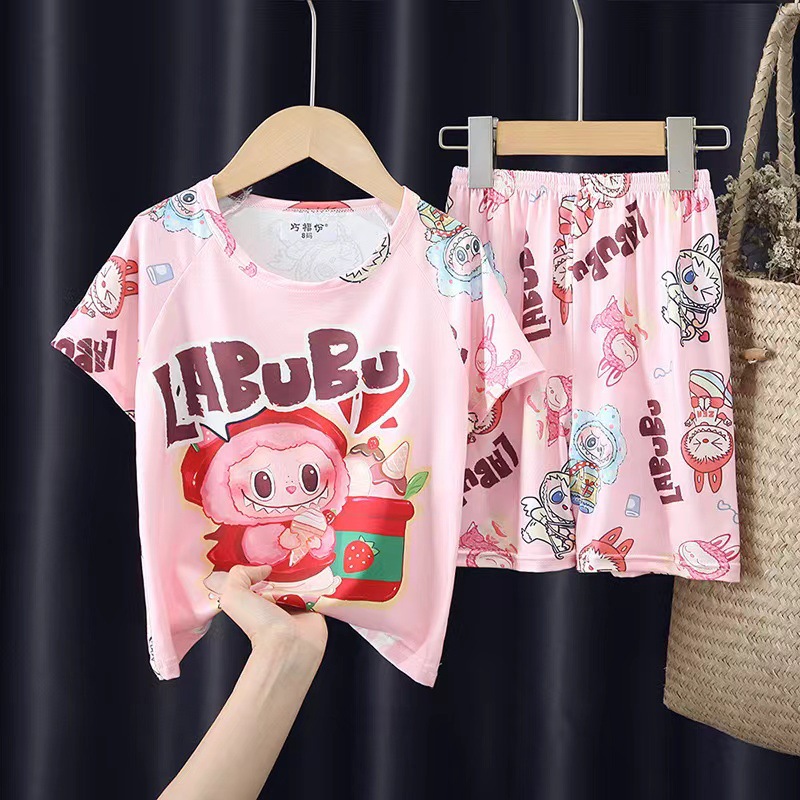 New Children's Summer Pajamas Cartoon Girls Short-sleeved Shorts Thin Air-conditioning Clothing suit Home Clothes Casual Cute