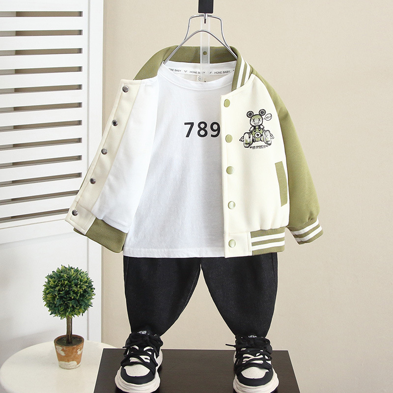 5959 Ropa de otoño para niños Camión de béisbol de dibujos animados Primavera y otoño para niños Chaqueta occidental 2025 Nuevo bebé Otoño Casual