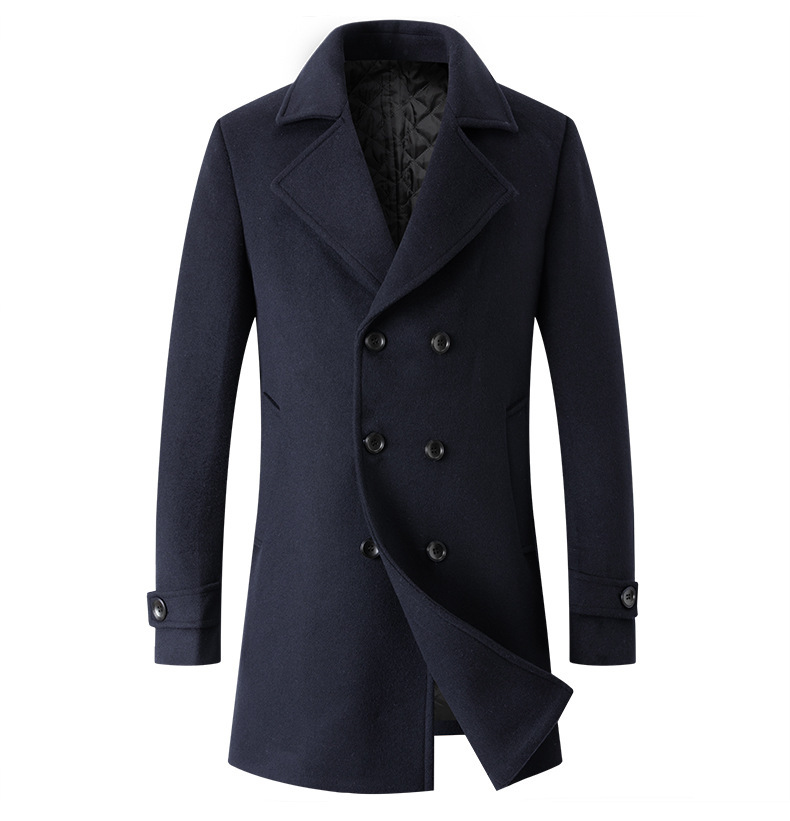 2024 Autumn/Winter Men's Woolen Fashion Plus Cotton Thickened Double breasted Suit Flip Collar Medium length Coat_voghion.com