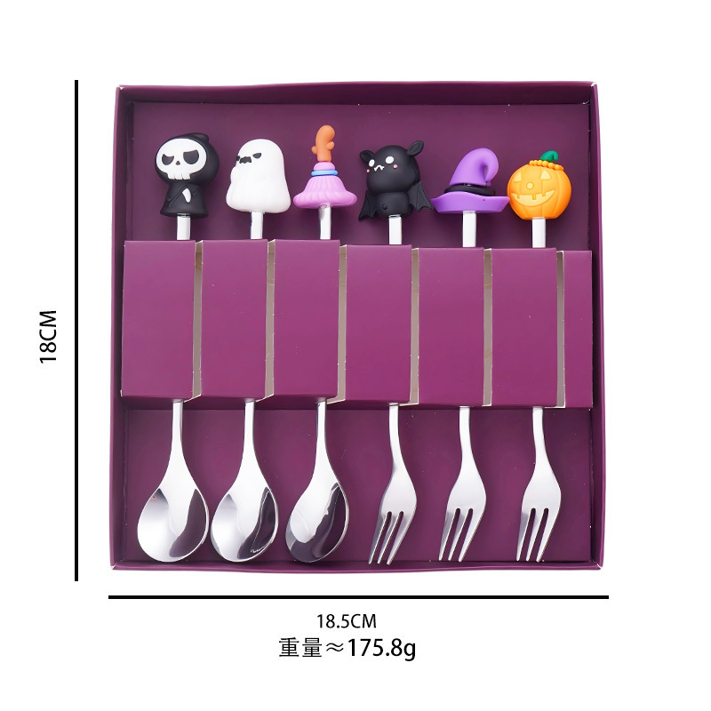 跨境不锈钢餐具套装创意万圣节公仔勺子礼盒高颜值咖啡勺水果叉|undefined