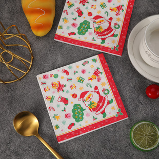 Christmas Cartoon Printed Napkins, Hotel Party Banquet Special Paper Towels, Native Wood Pulp Small Package Napkins