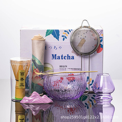 新款日式玻璃抹茶碗带嘴抹茶工具日本点茶碗抹茶杯搅拌器茶筅套装