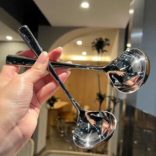 Spoon Stainless Steel High Color Value Thickened Big Head Spoon Long Handle Soup Household Hot Pot Kitchenware Cooking Spoon Large Soup Spoon