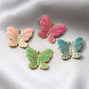 Stainless Steel Oil Painting Style Color Oil Drop Butterfly Pendant Vacuum Plating DIY Earrings Hair Accessories Bracelet Accessories