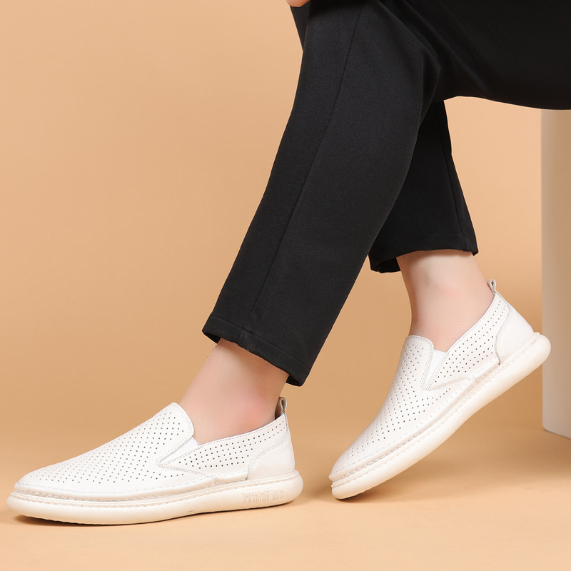 Piel de vaca de primera capa de verano nuevas sandalias para hombres zapatos de cuero con agujeros huecos zapatos de cuero transpirables para hombres zapatos casuales zapatos