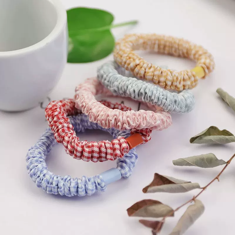 小肠发圈女布艺头饰网红简约百搭扎头发橡皮筋格子发绳发圈头绳