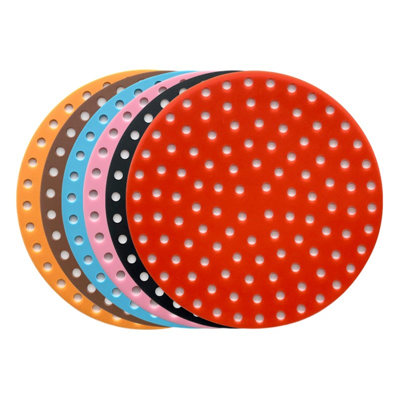 Silicona de calidad alimentaria de aire freír sartén estera redonda cuadrada freidora de aire forro accesorios de alta temperatura resistente mantel estera de mesa