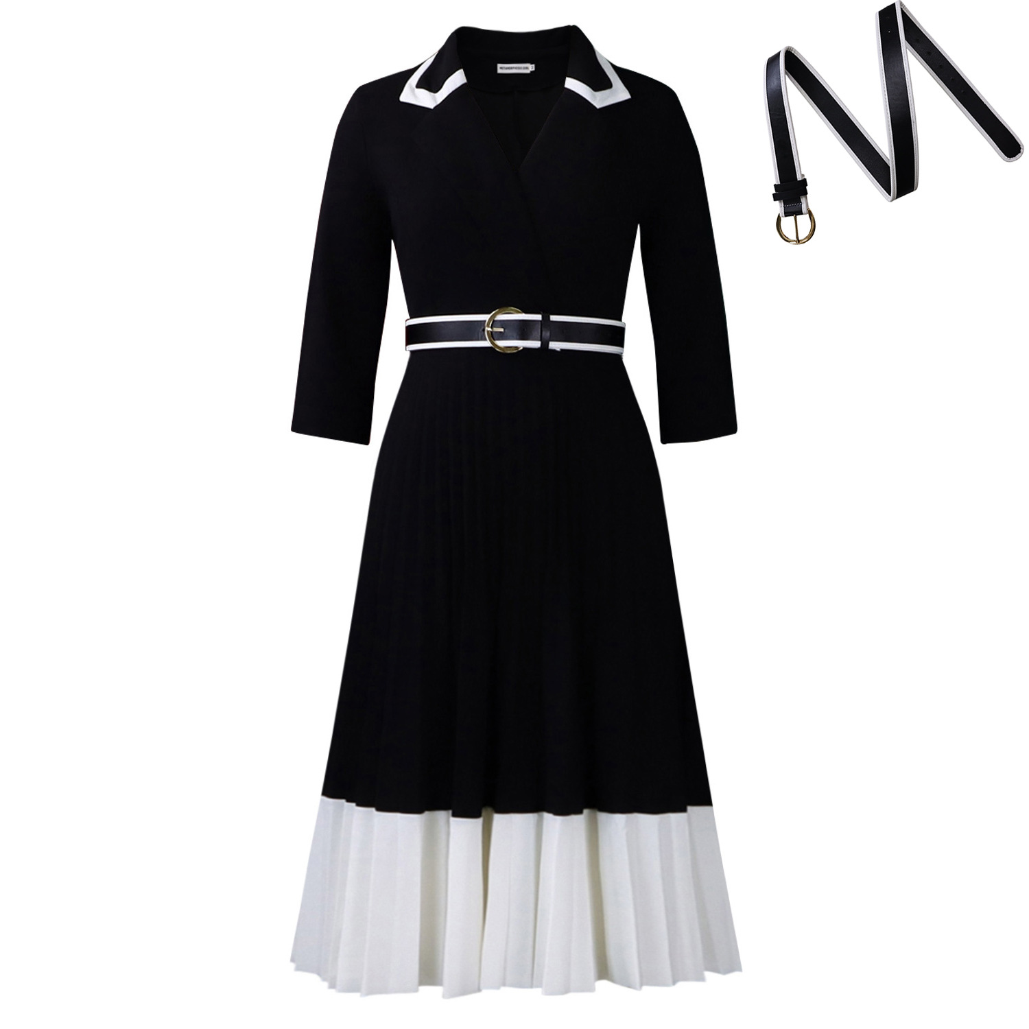 Women's Long-Sleeve Solid Color A-Line Dress