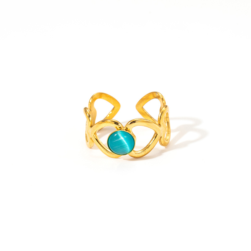5g Weight 0.03µm Gold Plating Thickness Electroplated Gold Plating Process Golden Plated Plating Material Cat's Eye Stone Inlay Material Rings Classification 1 Piece Quantity Holiday, Daily Occasion 201 Stainless Steel Material Heart Shape Pattern Women's Gender Sweet, IG Style Style Inlay Craft Wholesale Jewelry IG Style Sweet Heart Shape Titanium Steel Natural Stone Gem Hollow Out Inlay Open Rings 18