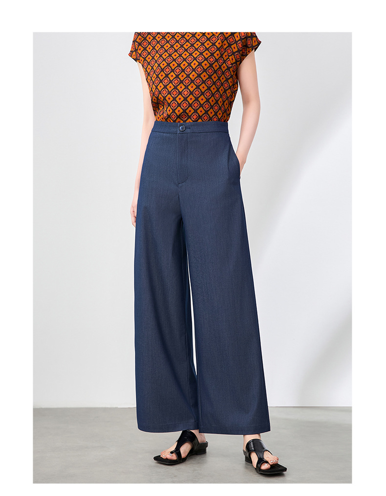 Quần culottes nữ ống rộng dáng suông vải mát lạnh — Màu xanh lam chi tiết 10