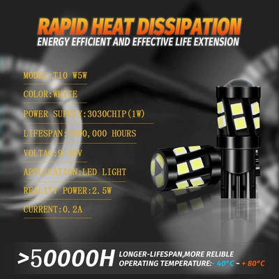 New car LED width lamp license plate lamp T10 3030 15SMD W5W constant current car lamp decoding infinite (License plate lamp) - white-t10