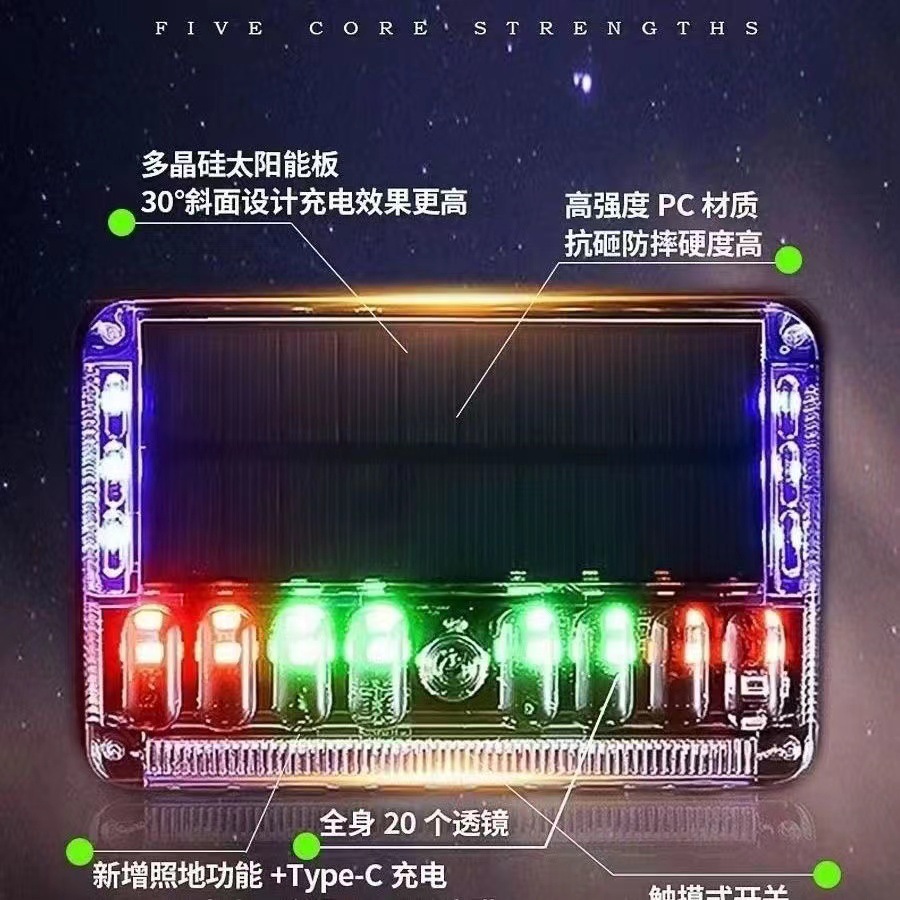 Truck Solar Side Light Warning Light Semi-Trailer Side Light Anti-Rear Collision Road Lighting No Wiring Width Indicator Light Super Bright Strong Magnet