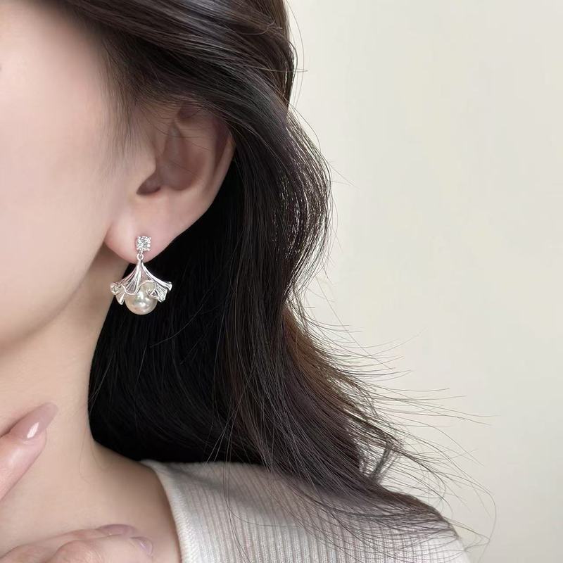 小众扇形银杏叶流苏珍珠耳环女夏天耳坠2025新款爆款轻奢高级感|undefined