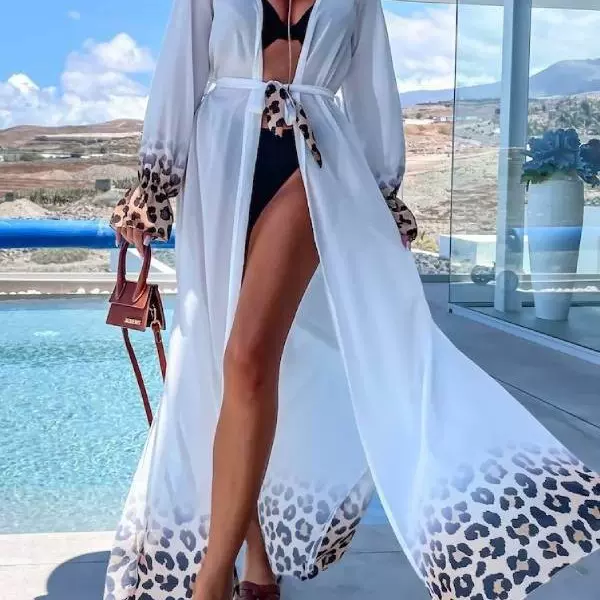 2025女欧美新豹纹印花款罩衫泳衣亚马逊开衫印花沙滩防晒外套外贸