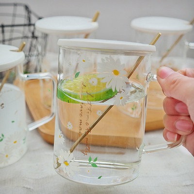 Northern Europe ins Daisy Glass Water cup lovely scented tea fruit juice oats Breakfast Cup With cover girl fairy