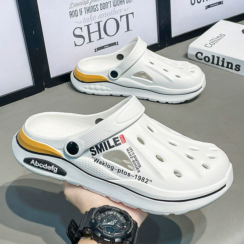 Мужская обувь Croc, новинка 2025, летние пляжные сандалии на толстой подошве, мужская спортивная верхняя одежда, износостойкие тапочки двойного назначения для вождения