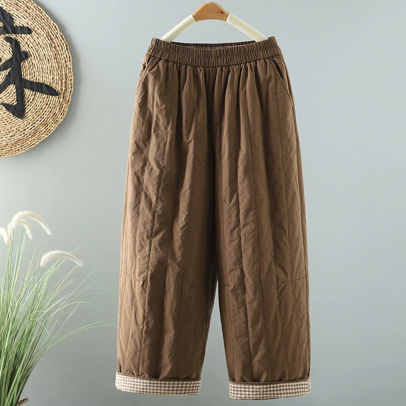 Quilted winter casual trousers, Korean style, solid colors, warm padded, sizes M–2XL