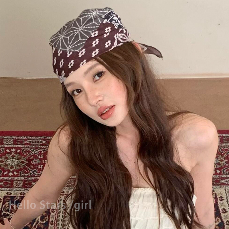 美式复古印花头巾甜酷辣妹绑发方巾丝巾嘻哈音乐节包头巾夏季薄|undefined
