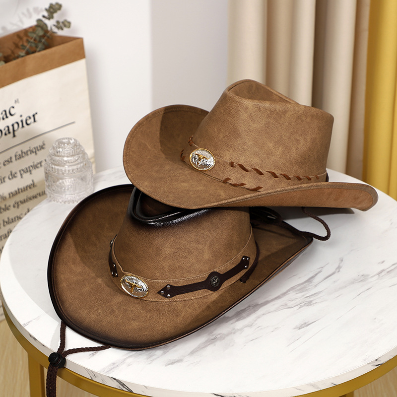 Leather American Western Cowboy Hat Sun Protection Sun Hat Outdoor Prairie Riding Hat Beach Hat Camping Sun Hat