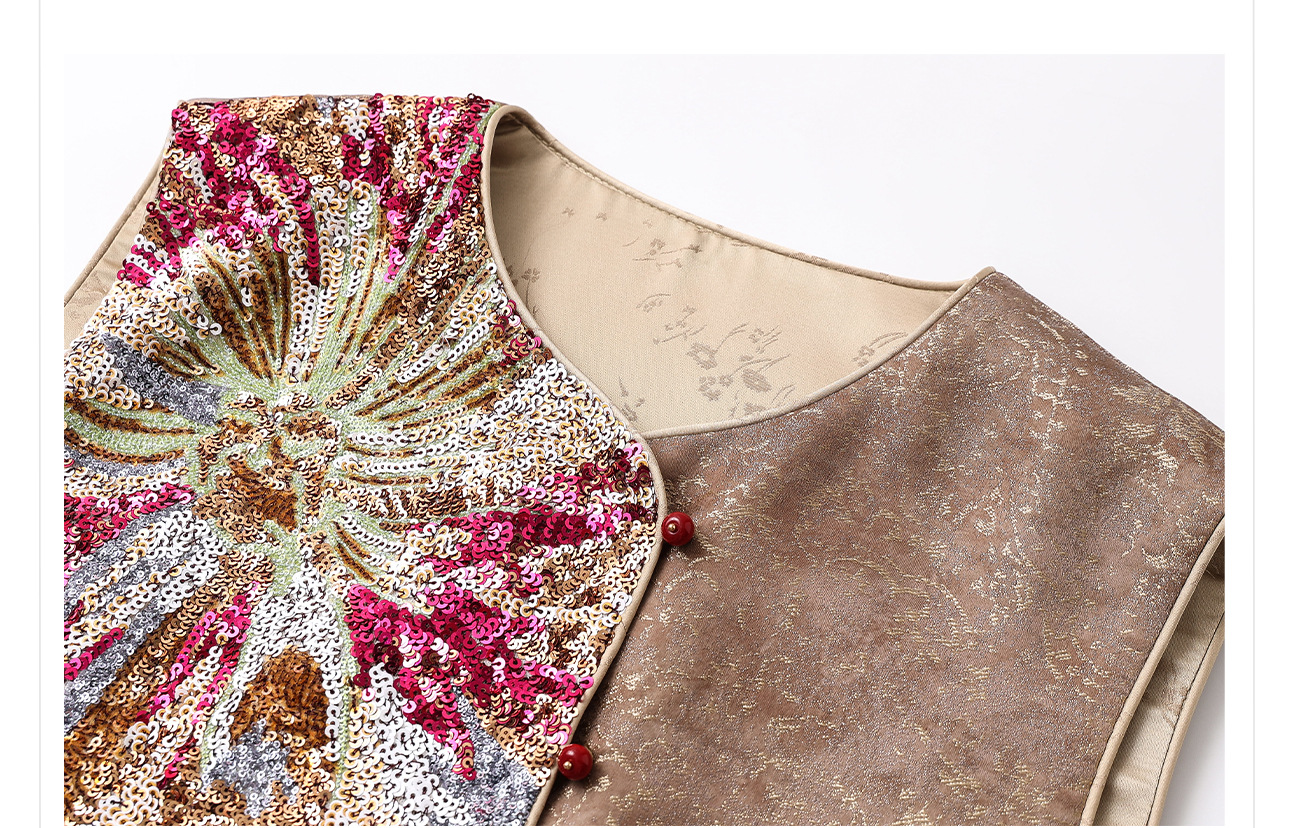 Áo vest nữ phong cách Trung Hoa mới 2026, thiết kế thêu sequin, chất rayon sang trọng — Đen, Màu huyền ảo, Xanh lam chi tiết 42